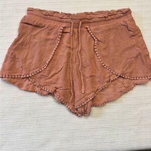 Aeropostale High Waist Rust Shorts with Pom-Pom Trim